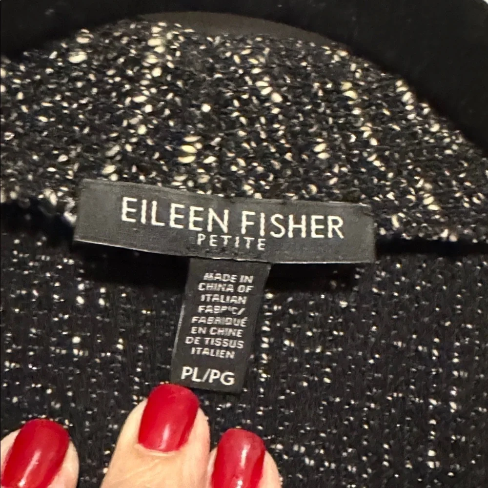 EILEEN FISHER Micro Tweed Open Front Cardigan Jacket Womens PL Marble Blk/white